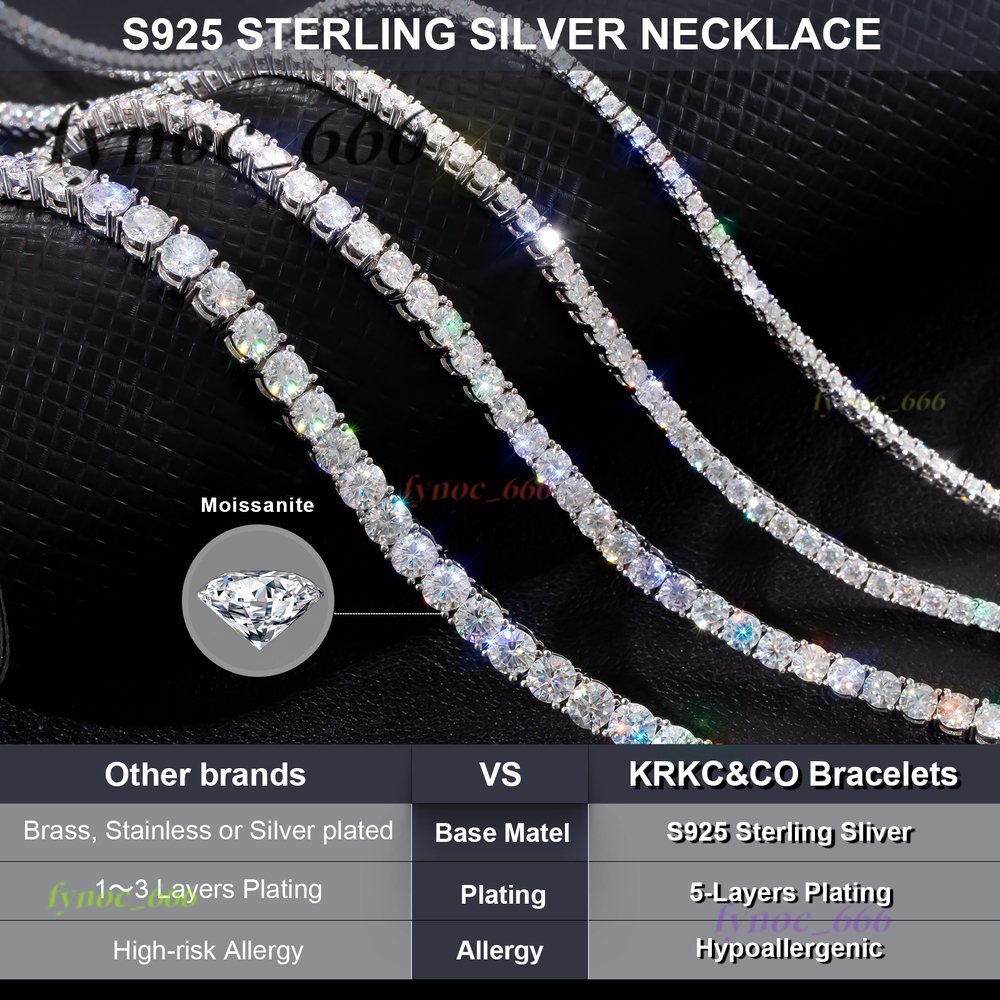 Sparkling Moissanite Tennis Necklace 14K/18K Gold Plated Wedding Jewelry Men Women Custom 925 Sterling Silver Tennis Chain