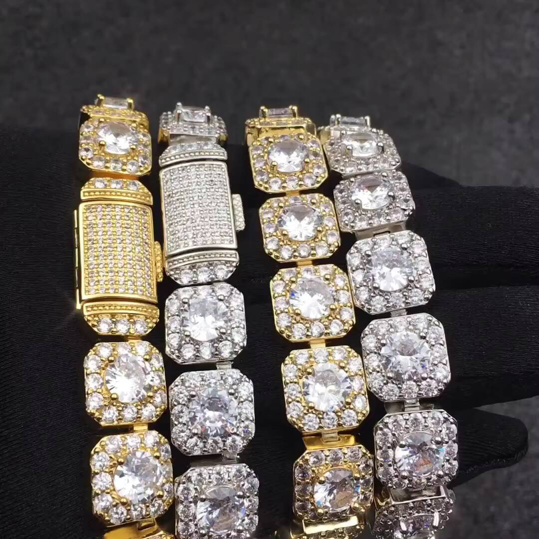 2025 Luxury Fashion 13mm Zircon Cuban Link Chains for Men Hip Hop Tennis White Gold Iced Jewelry Princess Cut Heart Shape Gold