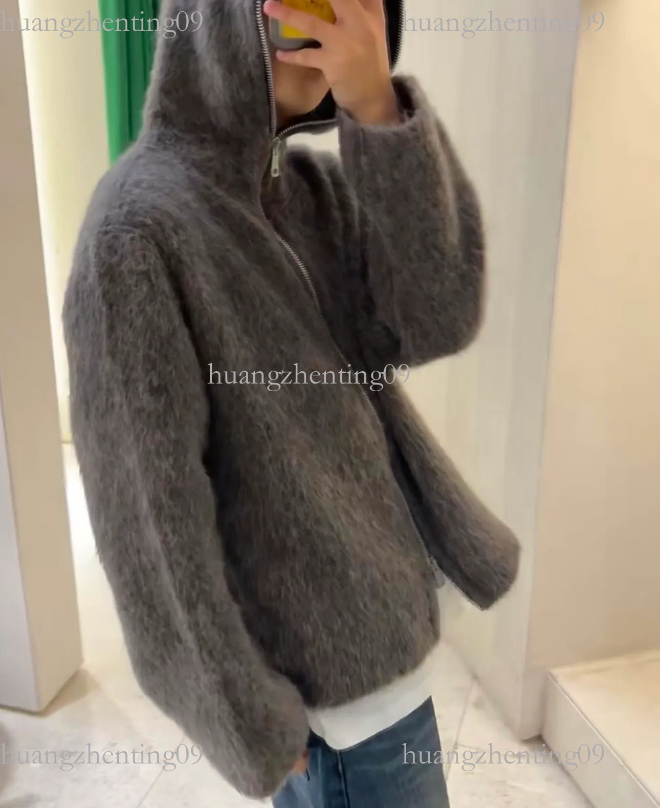 Luxury Brand Our Legacy Archive Grey Mohair Casual Loose Zippered Hooded Sweater Jacket Knitted Solid Color Wool Pullover Sweater