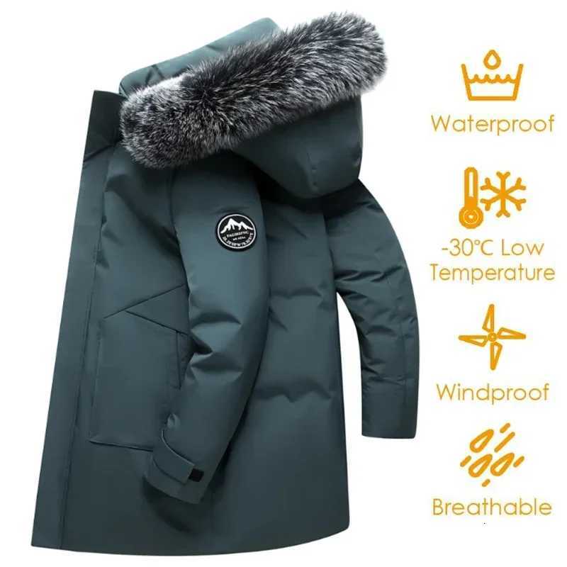 Mens Warm White Duck Down Hooded Jacket Parka Multi Pockets Overcoat Mens Winter Long Windproof Down Jacket Coats X250821