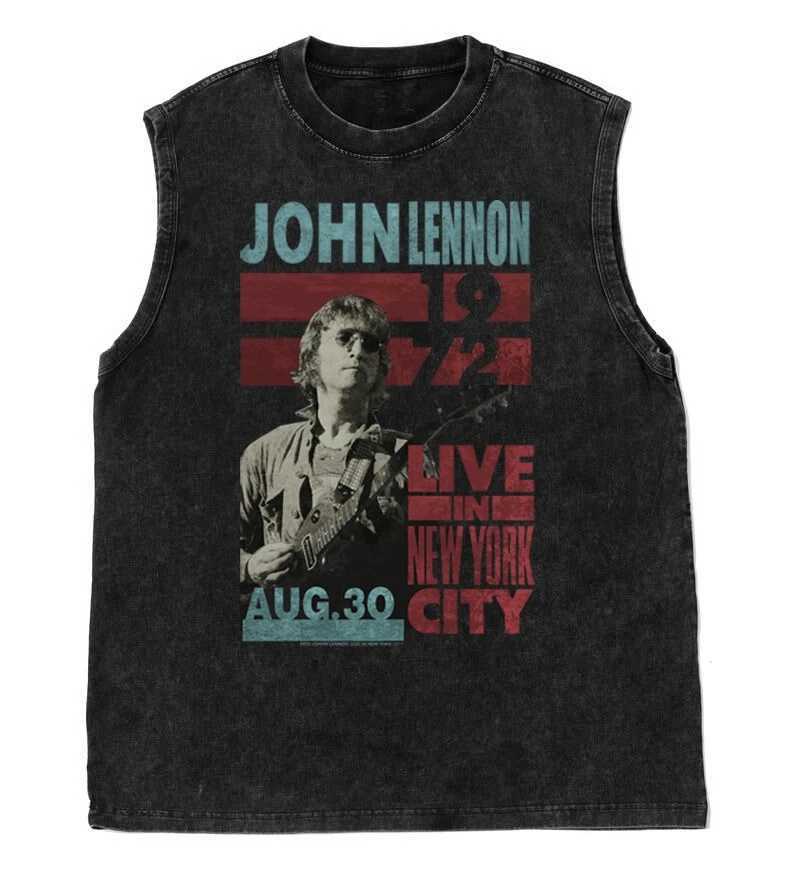 Oversized Gym Vest Mens Tank Top Rock Band Beatle Graphic Print Womens T-Shirt Vintage Washed Sleeveless Tee Y2K Clothes Summer X250821