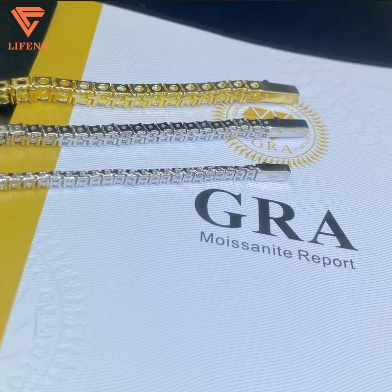 New Arrival Fine Jewelry High Quality 925 Silver Necklace 4MM Iced Out VVS Moissanite Diamonds Gold Plated Hiphop Tennis Chain