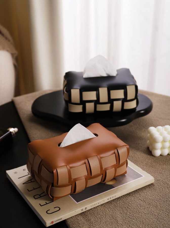 High Grade Woven Leather Tissue Box A New Style Tissue Holder With Modern Light Luxury Style Sense Of Premium Suitable For Bedrooms And Cars.