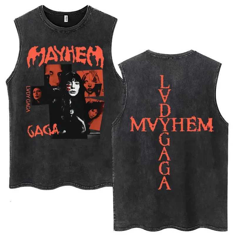 Lady Gaga The Mayhem Ball Tour 2025 Wash Tank Tops Fashion Men Women High Quality Sleeveless T-shirt Loose Cotton Casual T Shirt X250821