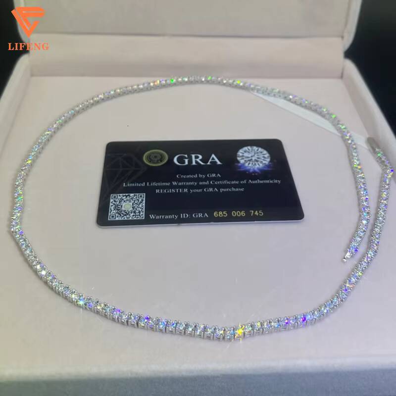 S925 Sterling Silver Tennis Chain Necklace 3mm Single Row VVS Moissanite Tennis Necklace Pass Diamond Tester GRA Hip Hop Jewelry