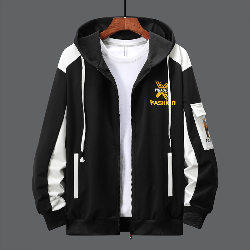 Spring and autumn fashion hooded thin cardigan sweater youth boys casual trend sports top American jacket men