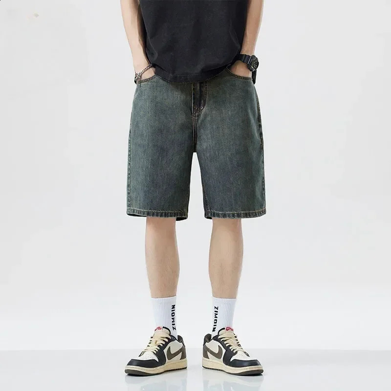 2025 Summer Classic Shorts Jeans Men Denim Pants Straight Stretch Casual Cool Thin Knee Length Blue Fashion Daily Trousers 250820