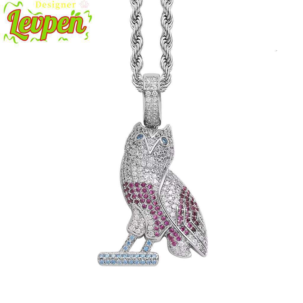 BES Hip Hop Silver Gold 3A Moissanite Cute Bird Owl Necklace Stainless Steel Owl Eye Pendant Necklace Jewelry for Bird Lovers Gift Designer Levpe