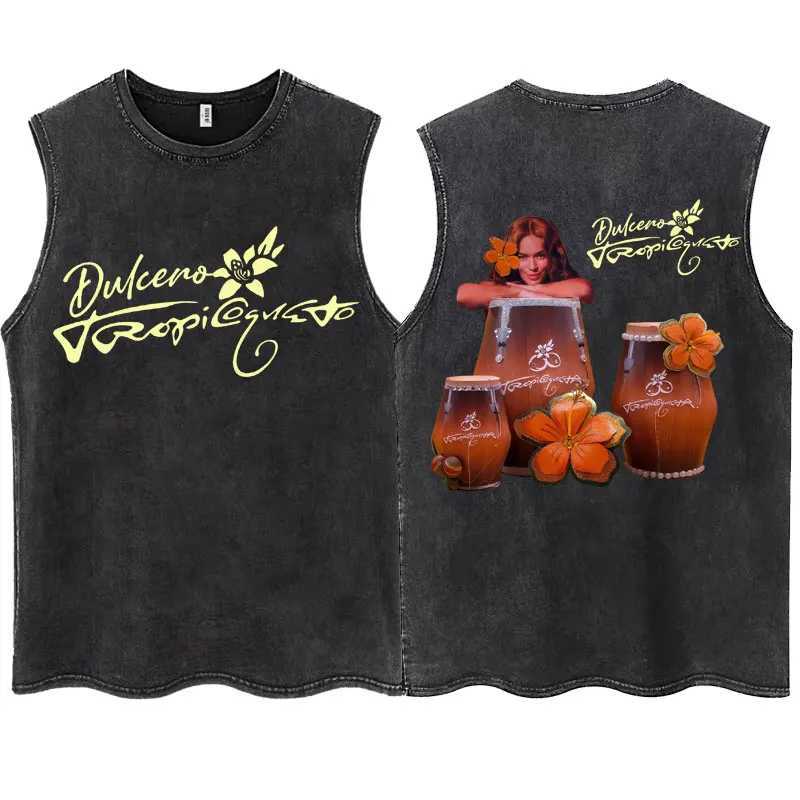 Karol G 2025 New Album Tropicoqueta Washed Tank Tops Men Women Trendy Vintage T-Shirt Casual Oversized Cotton Sleeveless T Shirt X250821