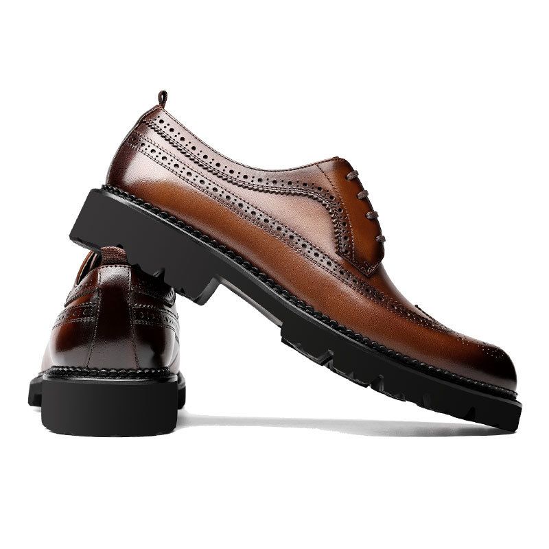Brock carved leather shoes, British leather thick-soled lace-up, business men's breathable, groom wedding shoes