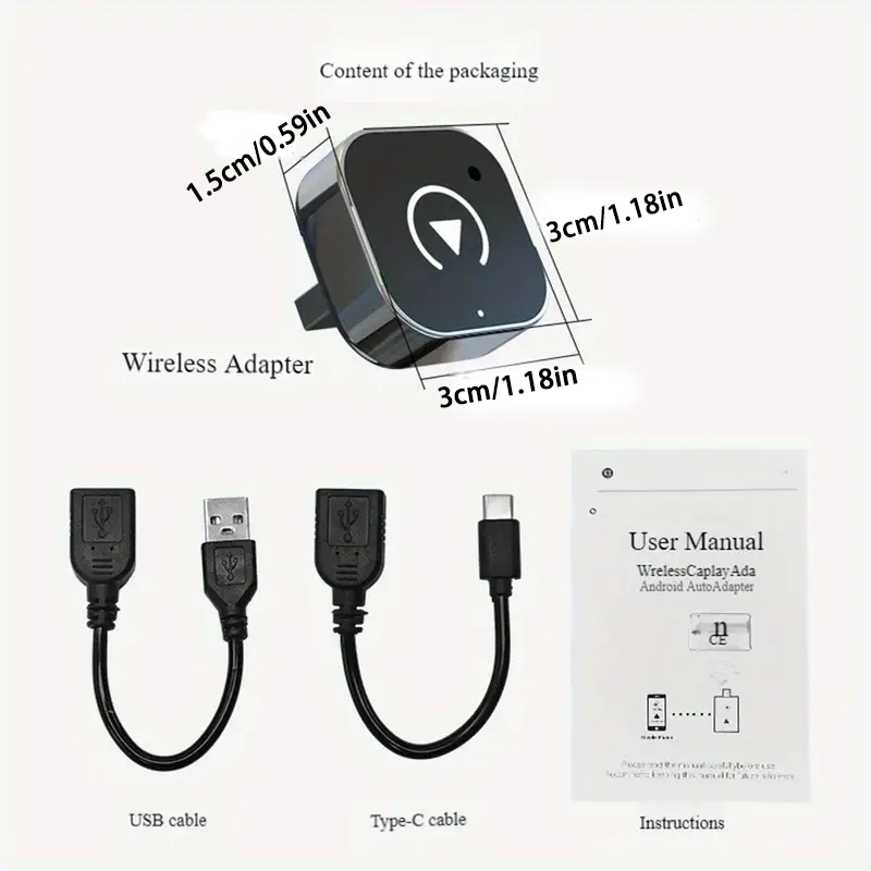 KOWANKIT Wireless CarPlay Android Auto Ai Box, Plug & Play Dongle Converts Wired To Wireless, Vehicle Multimedia Upgrade, 2in1 Car Accessories, No Del