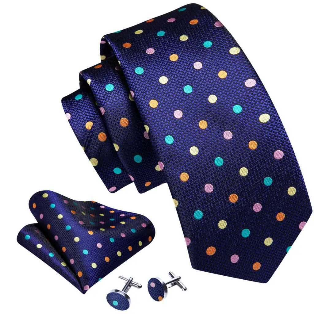 Barry.Wang Jacquard Polka Dot Silk Men Tie Hankerchief Cufflinks Set Designer Necktie for Male Wedding Business Party 30 Colours H250820