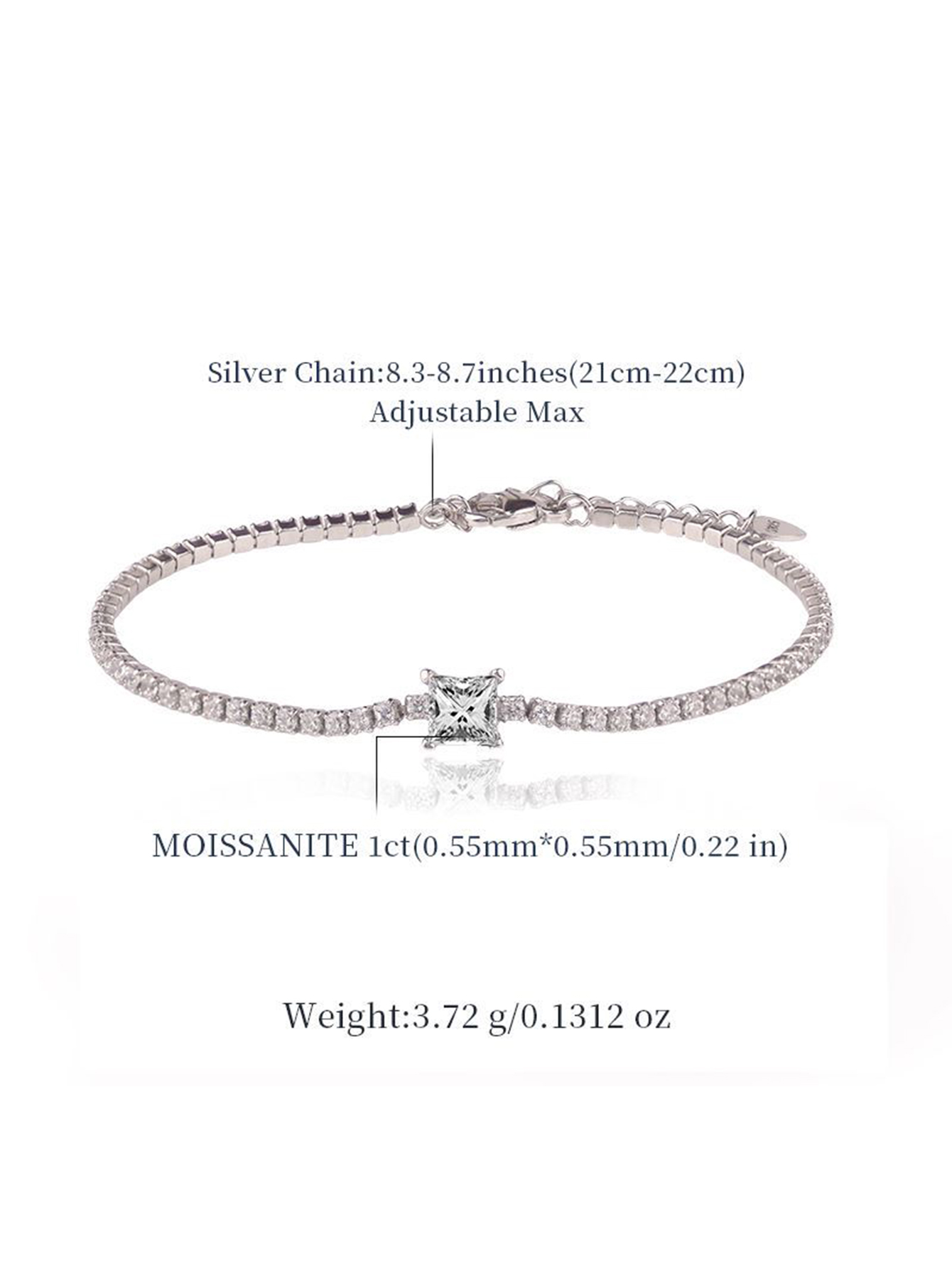 MT Lady Moissanite Bracelet D Color Lab-Created Diamond Bracelet, 18K Gold-Plated Sterling Silver Bracelet, Adjustable Chain, Jewelry Gift for Women W