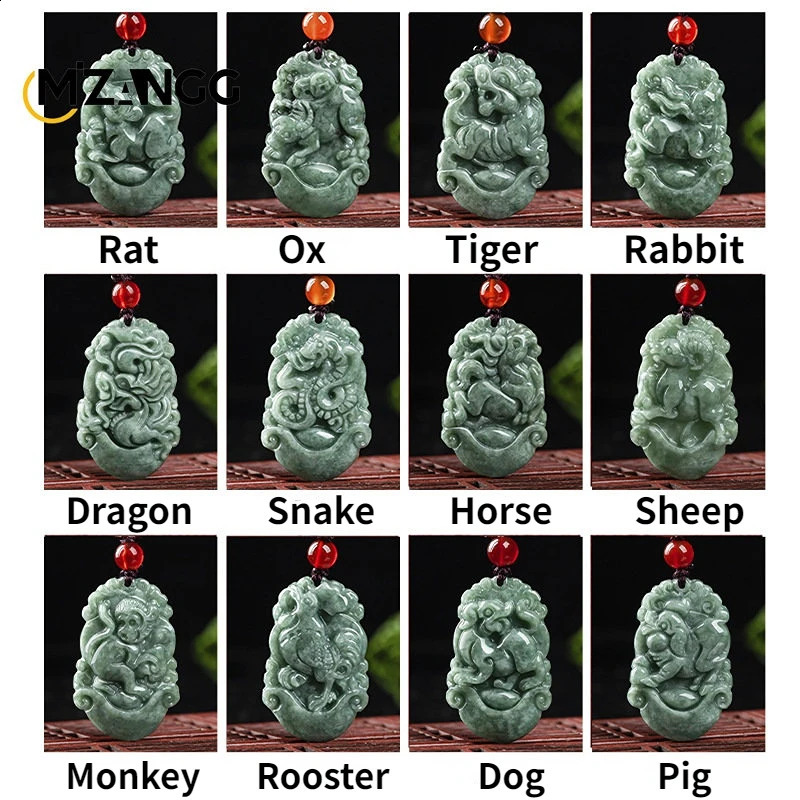 Natural A Goods Jadeite Twelve Chinese Zodiac Rat Tiger Pendant Jewelry Handcarved Custom Mascot Jade Necklace Gift 250818
