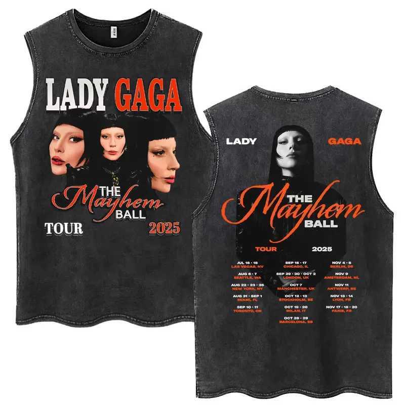 Lady Gaga The Mayhem Ball Tour 2025 Wash Tank Tops Fashion Men Women High Quality Sleeveless T-shirt Loose Cotton Casual T Shirt X250821