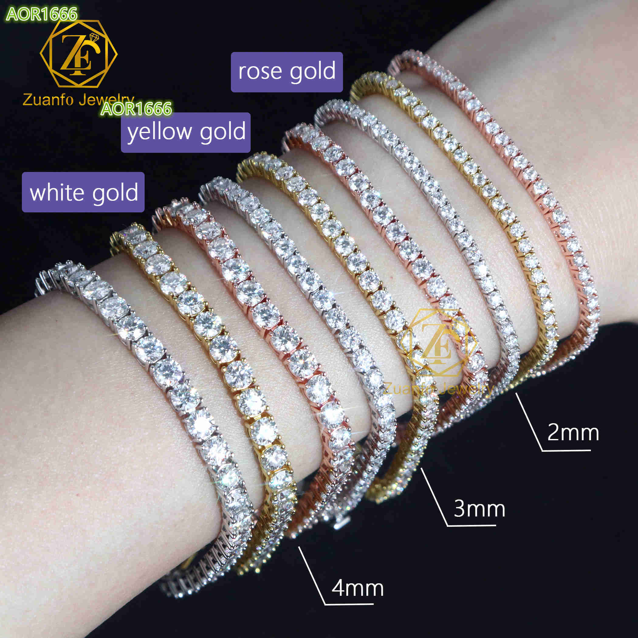 Factory Direct Price 925 Silver Tennis Bracelet VVS White Moissanite Chains Gold Plated Vintage Punk Style for Gift