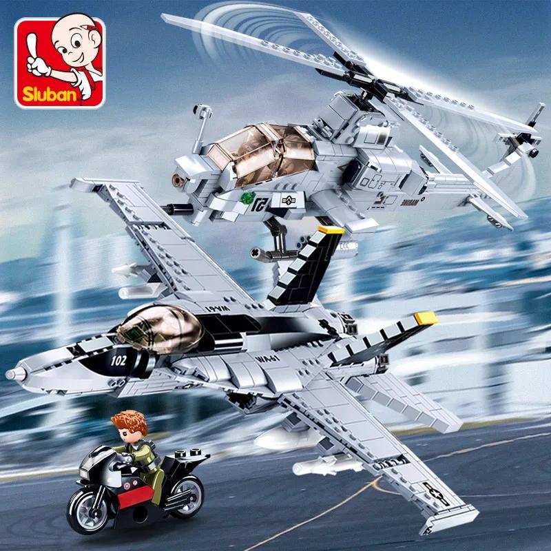 Military Series Building Blocks F/A-18E Super Fighter Armed Helicopter Aircraft Plane War Weapon Model Bricks Toys For Kids Boys