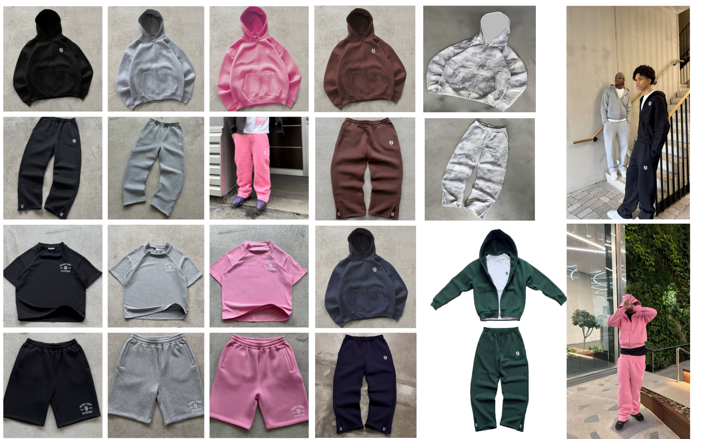 Men's Sportswear Set With Embroidered Zipper SUVENE Elastic Tie Rope Solid Color Casual High Street Hip-hop Rap Street Y2k Men's And Women's Autumn And Winter 4-Piece Set