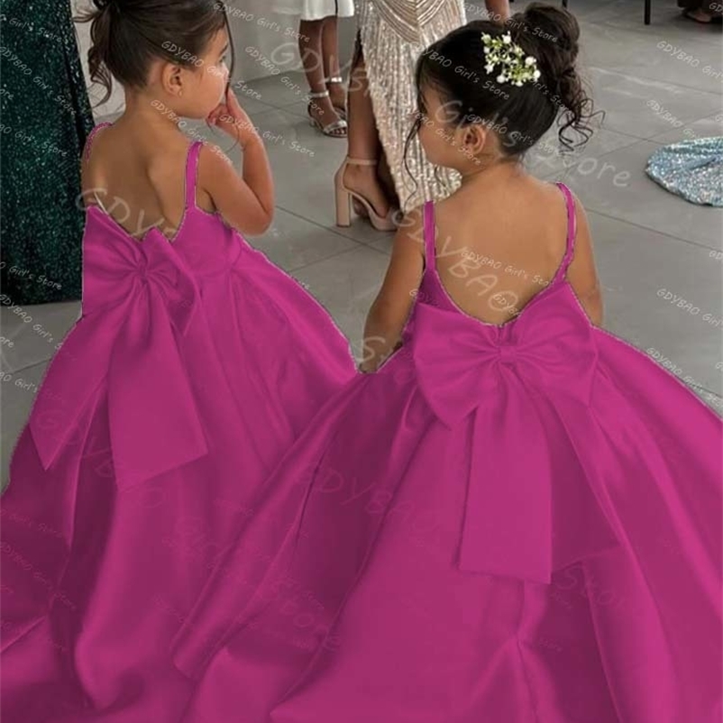 Ivory Flower Girl Dress With Bow Strap Mini Bridal Wedding Dress Kids Ball Gown 1st Communion Frock de Noiva 250821