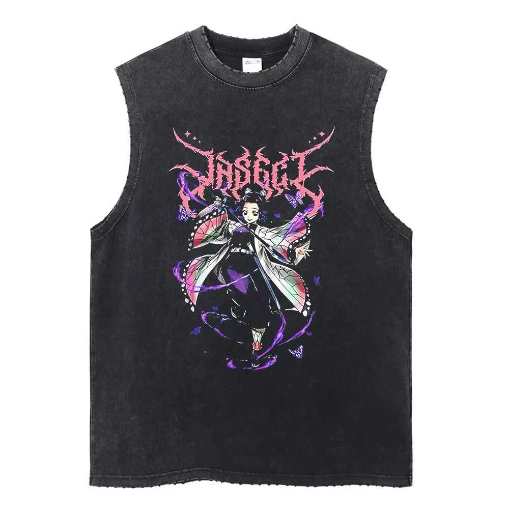 Anime Demon Slayer Printed Mens Tank Tops Summer Y2k Washed Cotton Vintage Gym Vest Womens Casual Sleeveless Shirts Streetwear X250821