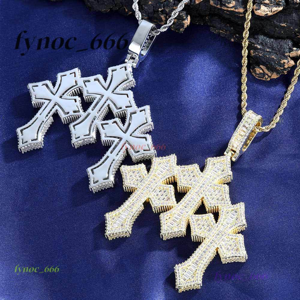 New Style 925 Sterling Silver Sparkle VVS Iced Out Men Hip Hop Moissanite Jewelry Cross Pendant Chain Link Triple Cross Charm