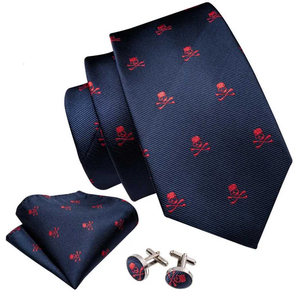 Fashion Designer Red Skull Men Tie Set 8.5cm Silk Handkerchief Ties For Men Gift Wedding Business Barry.Wang Gravata Necktie H250820