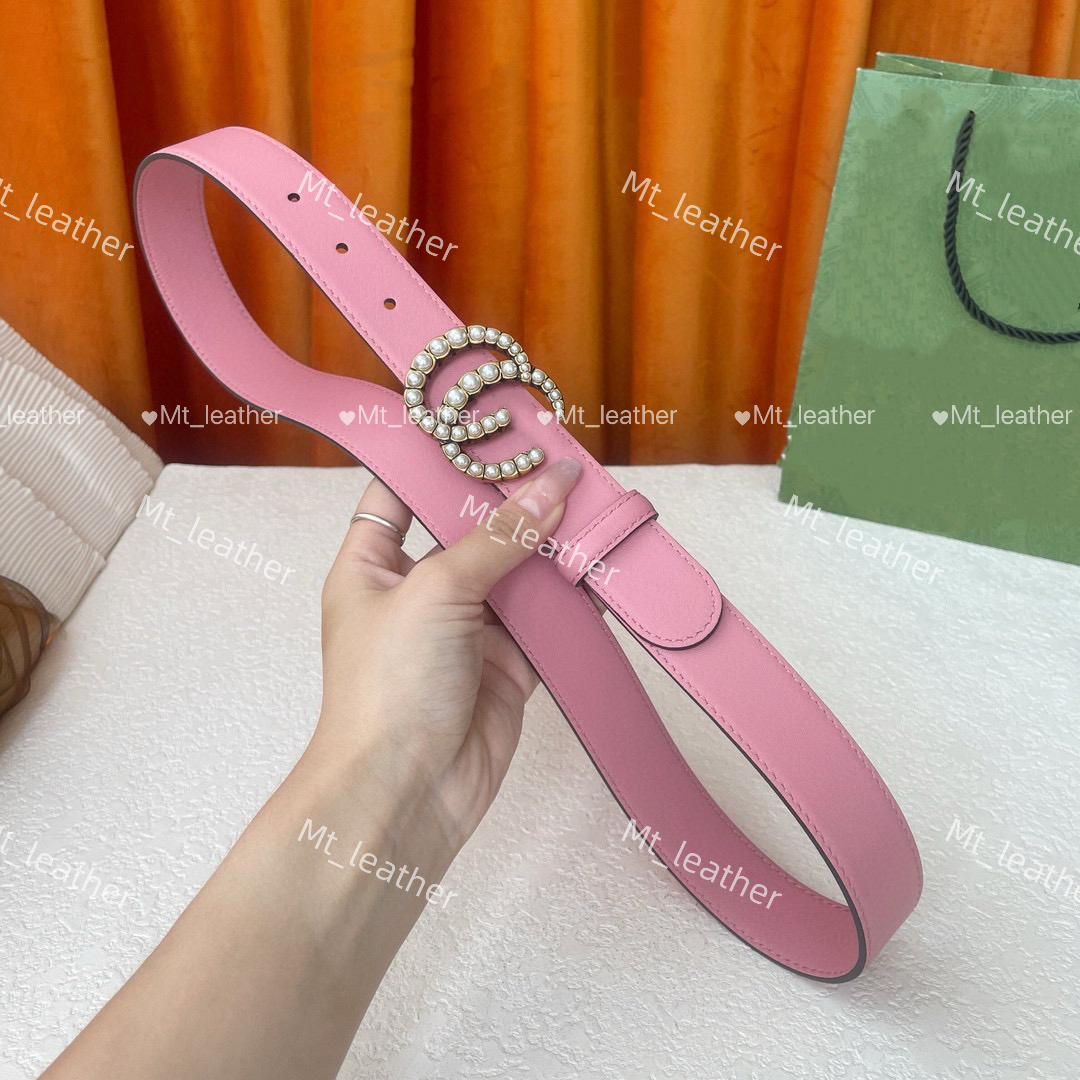 Women Pink Belt Designer Women Pearl Buckle Belt width 3cm Fashion letter buckle genuine leather belt beige rose red black belt high quality women belt with box