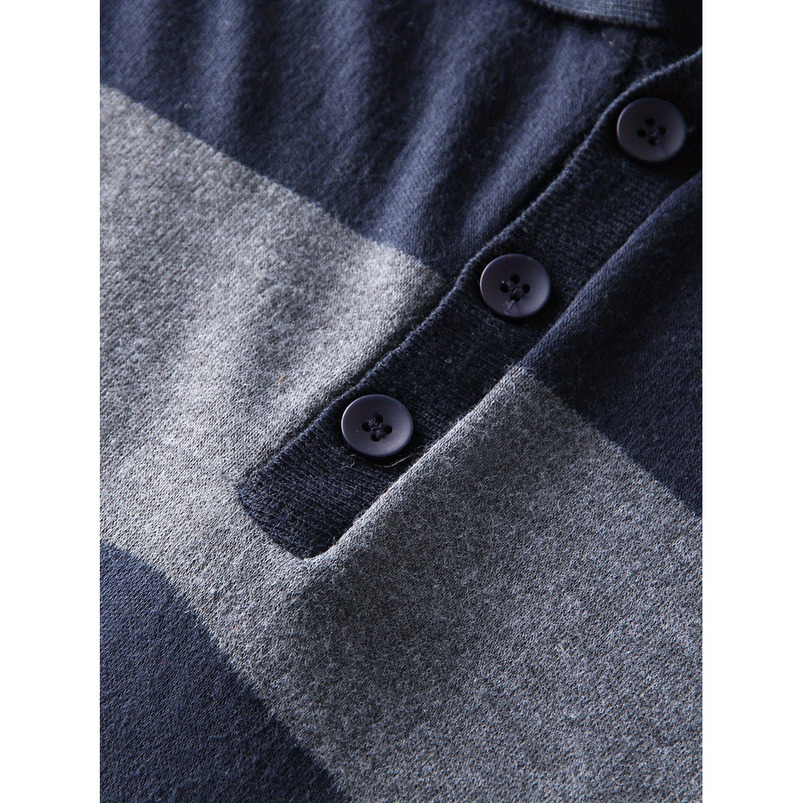 Men's Simple Casual Fashion Turn-Down Collar Polo Shirt Youth Knitted Striped Short Sleeve Top