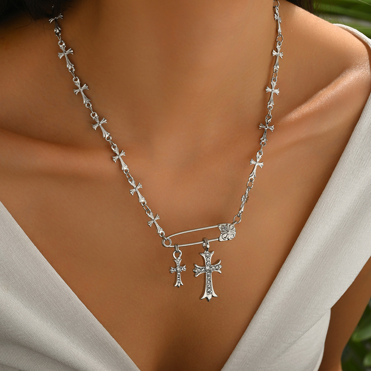 Sweater Chain Jewelry Niche Design Cross Sweet Cool Hip-Hop Style Pin Necklace ddmymoon