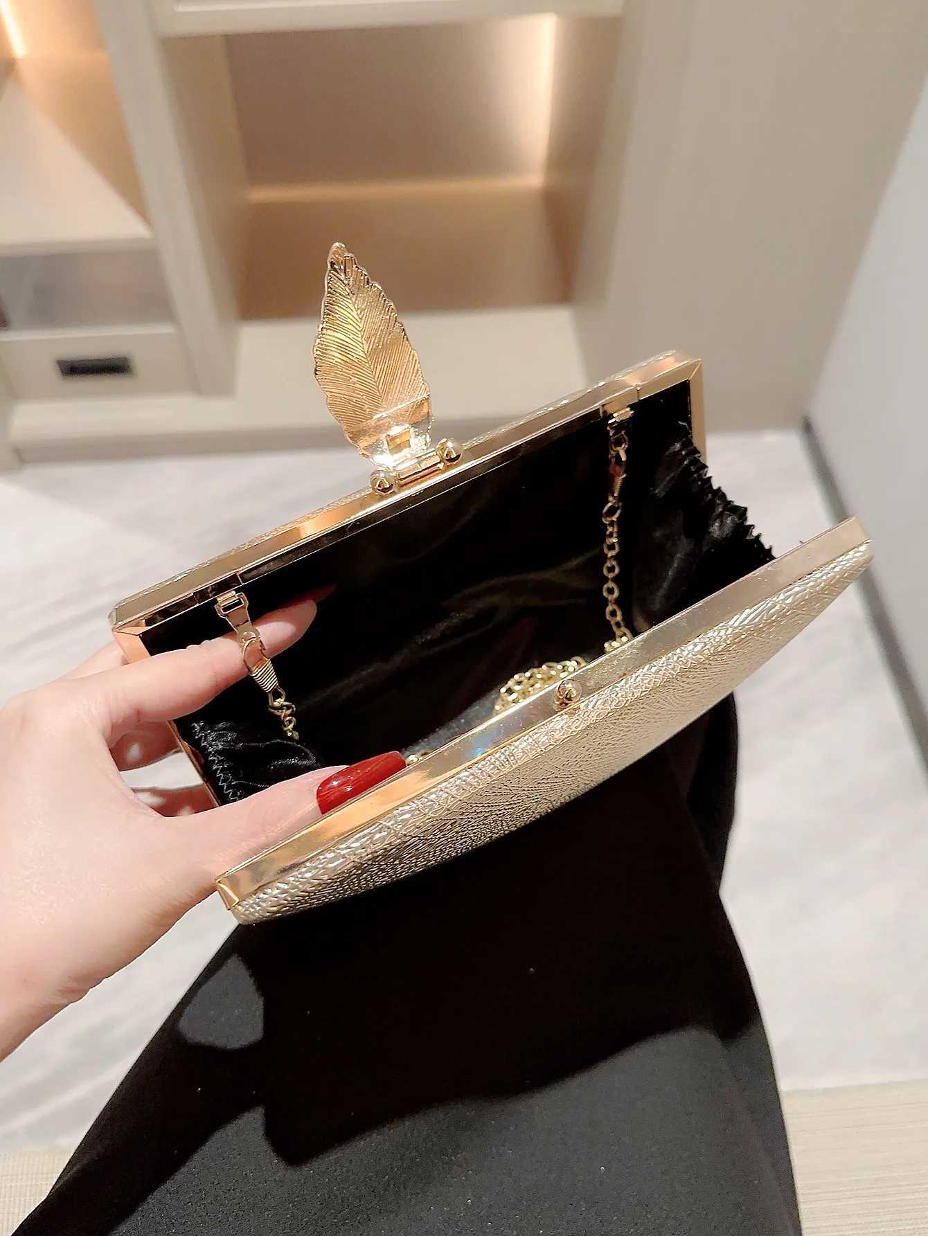 Womens FAshion Gold Leaf Box Dinner Bag CluTCh Chain Bag Evening Bag Dress Bag Party Prom CluTCh Z250821