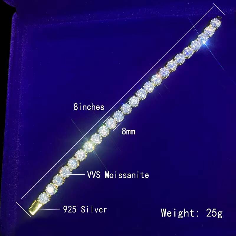 Lifeng Jewelry Luxury 925 Silver Diamond Tennis Link Chain Wrist Bracelet Ice Out 8MM VVS Moissanite Hip Hop Tennis Bracelet