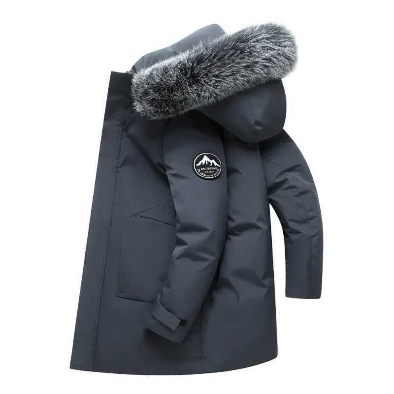 Mens Warm White Duck Down Hooded Jacket Parka Multi Pockets Overcoat Mens Winter Long Windproof Down Jacket Coats X250821