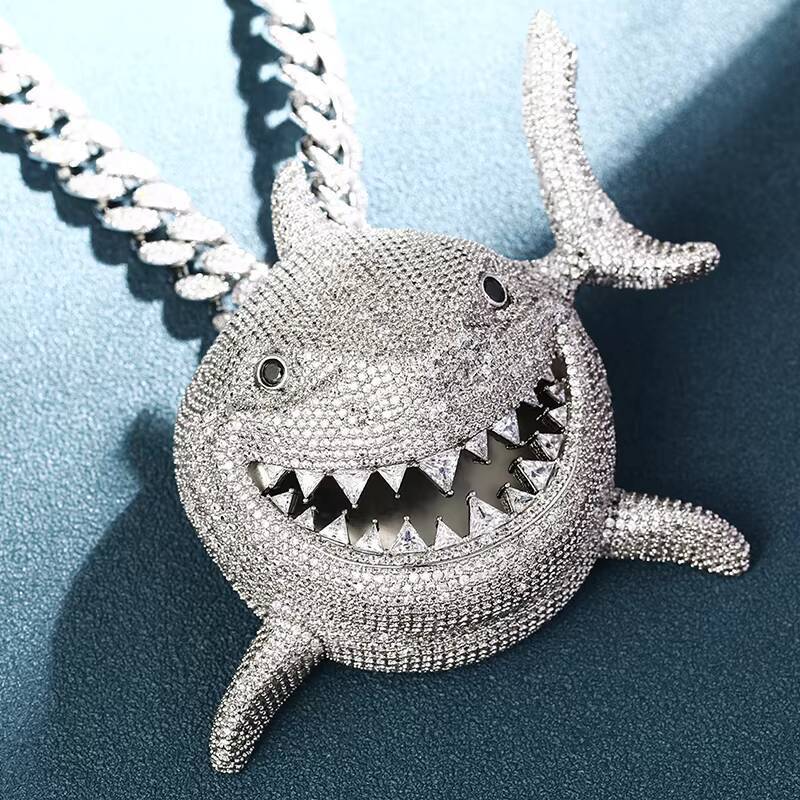 New Design Iced Out Hip Hop Big Size Shark Charm Pendants Necklace for Men