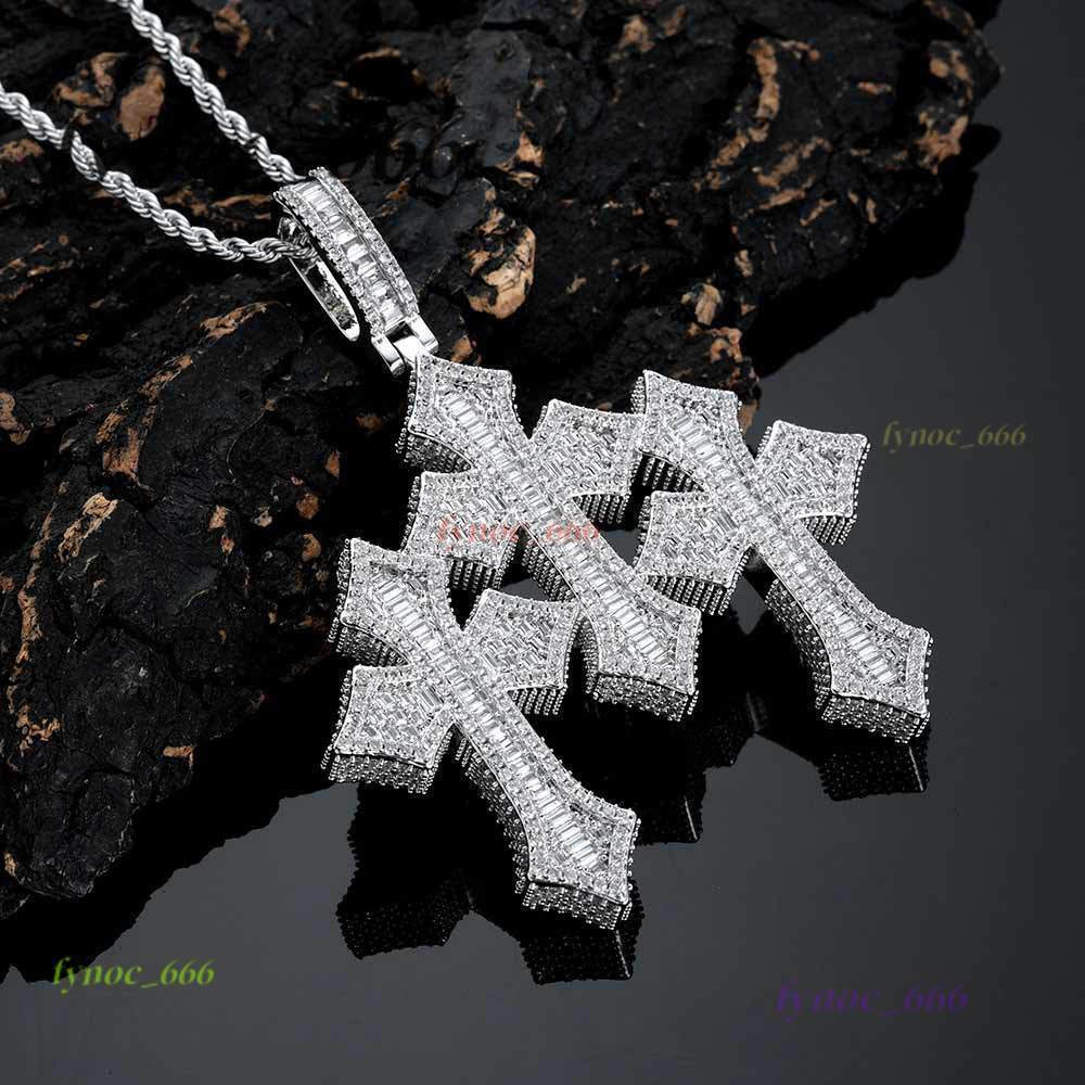 New Style 925 Sterling Silver Sparkle VVS Iced Out Men Hip Hop Moissanite Jewelry Cross Pendant Chain Link Triple Cross Charm