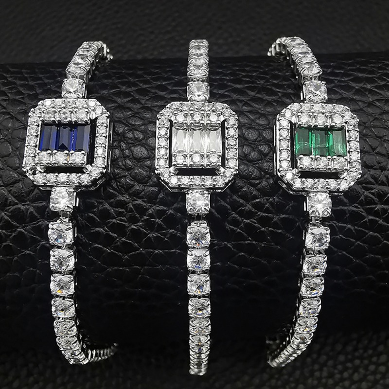 Ladies' Multicolor Diamond Accent Bracelet - Hollow Design Available in Blue/Green/Red