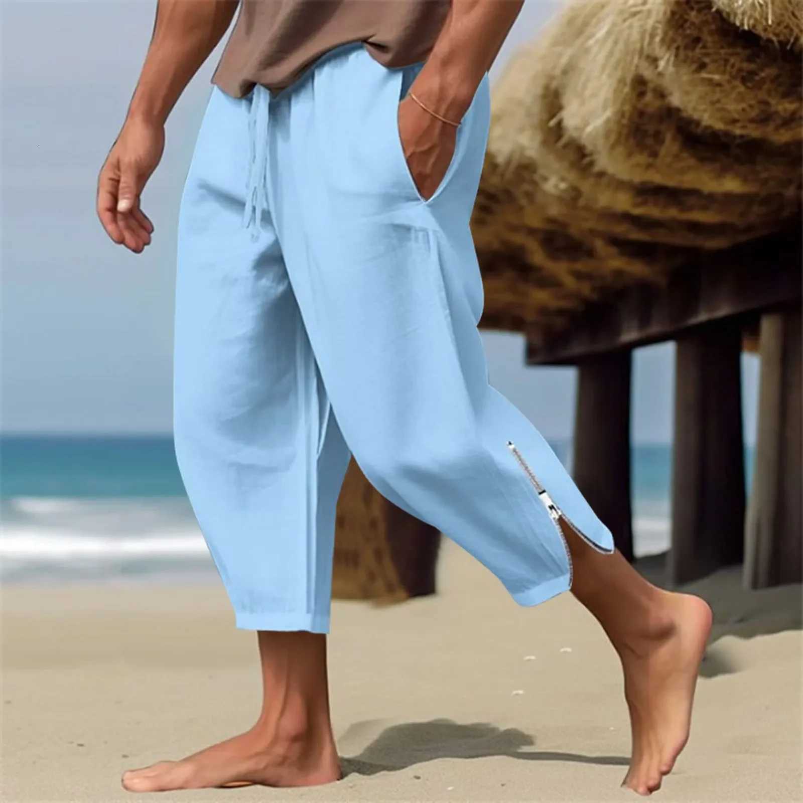 Solid Color Harem Pants Casual Capri Pants Lightweight Loose Beach Summer Pants Men Sweatpants Korean Fashion Sportswear XJ250821