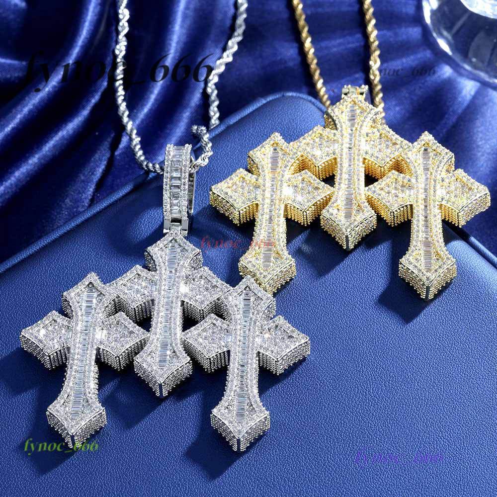 New Style 925 Sterling Silver Sparkle VVS Iced Out Men Hip Hop Moissanite Jewelry Cross Pendant Chain Link Triple Cross Charm
