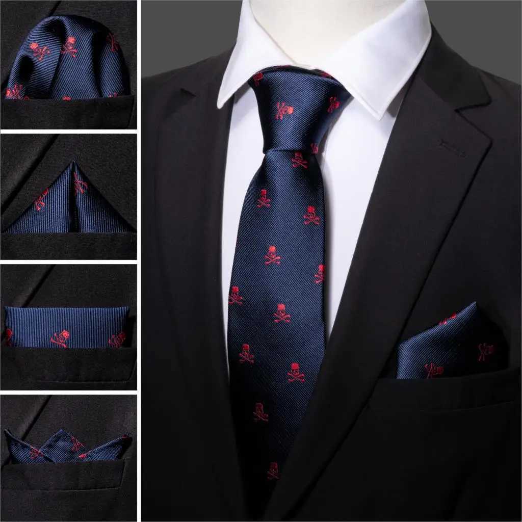 Fashion Designer Red Skull Men Tie Set 8.5cm Silk Handkerchief Ties For Men Gift Wedding Business Barry.Wang Gravata Necktie H250820