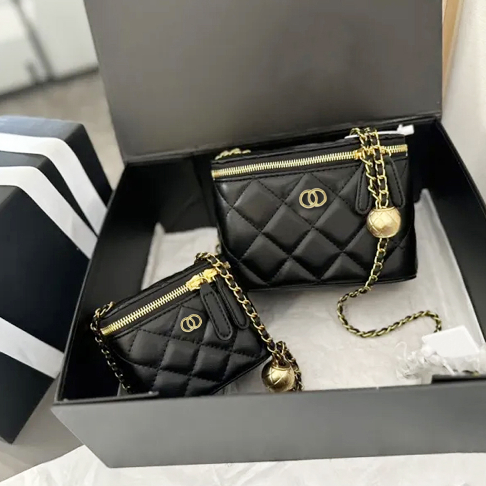 Sac de maquillage concepteur de vanité sac de toilette sac noir mouton en cuir en cuir en cuir en cuir en cuir en cuir en cuir doré sac de chaîne