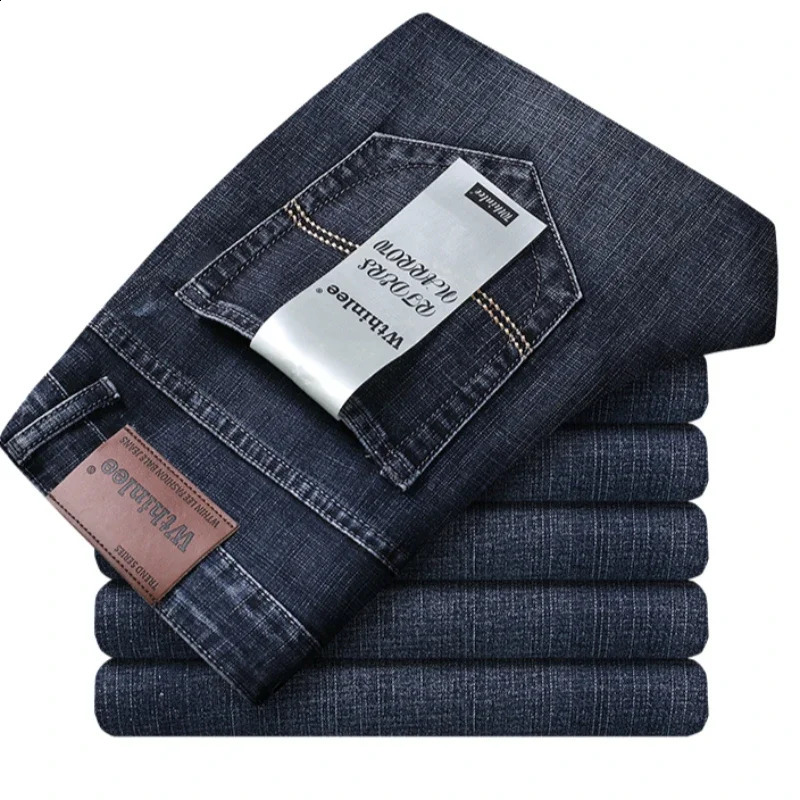 Wthinlee Business Mens Jeans Casual Straight Stretch Fashion Classic Blue Black Work Denim Trousers Male Clothing 250821
