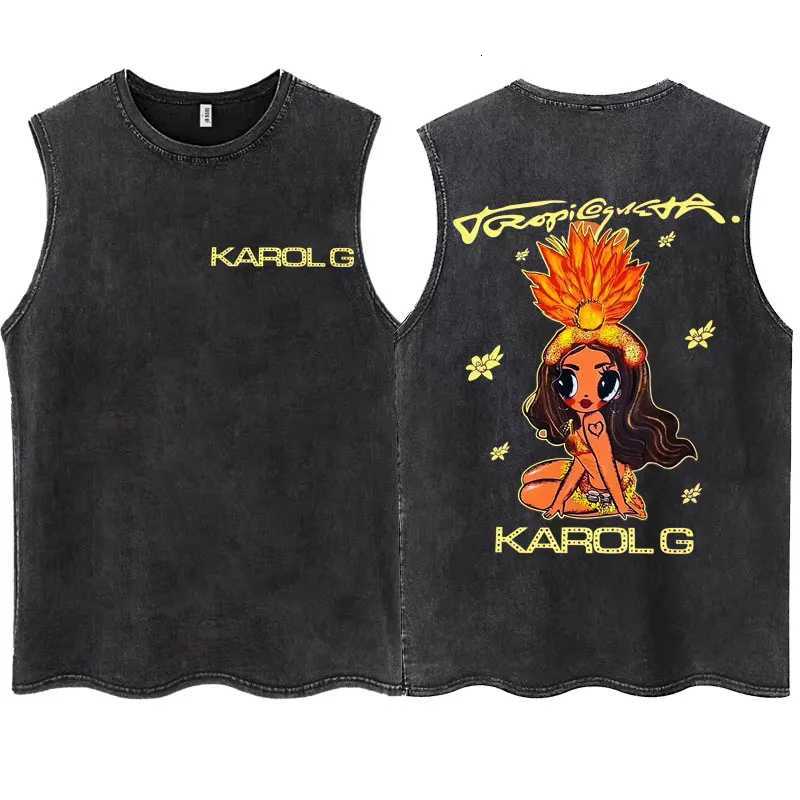 Karol G 2025 New Album Tropicoqueta Washed Tank Tops Men Women Trendy Vintage T-Shirt Casual Oversized Cotton Sleeveless T Shirt X250821