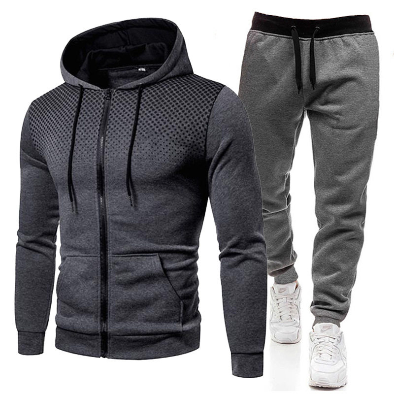 European and American new men's casual hooded sweater sports two-piece suit