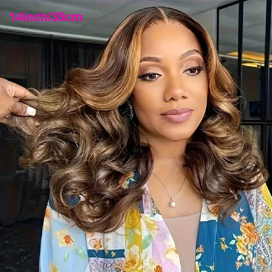 P4/27 Highlight Wig Human Hair Body Wave Lace Front Wig Honey Blonde Colored Short Bob Wig 13x4 HD Lace Wig PrePlucked 36 Inch For Women