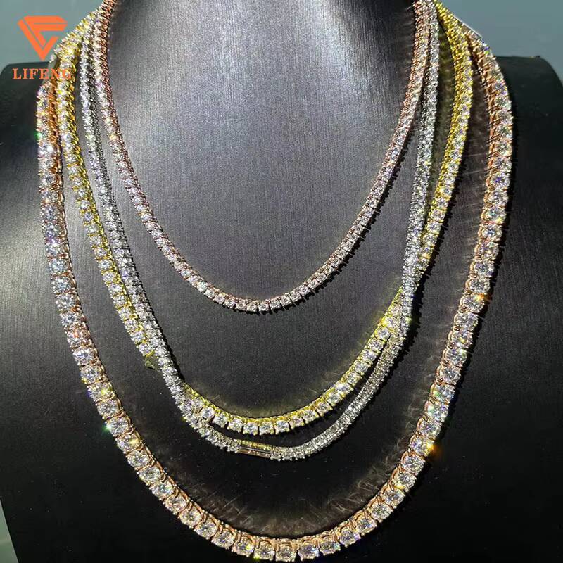 Luxury 3mm 4mm 5mm 6mm Custom VVS Moissanite Tennis Chain Wholesale Price 925 Sterling Silver Plated Tennis Necklace for Women