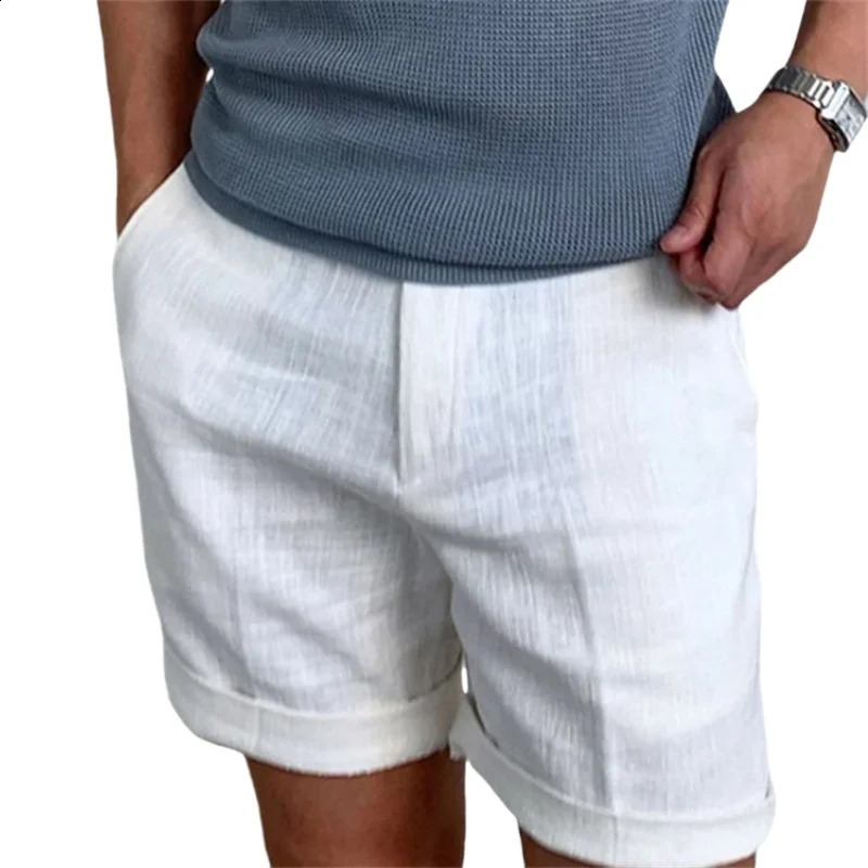 Mens Cotton Linen Shorts Pants Male Summer Breathable Solid Color Trousers Fitness Streetwear y250813