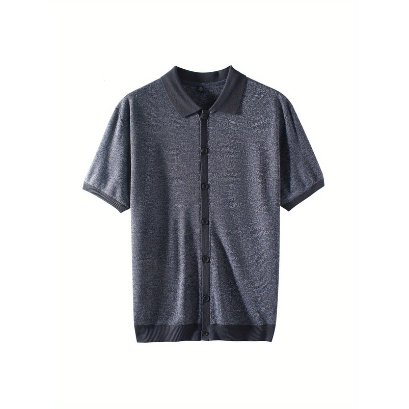 Men's Simple Casual Fashion Knitted Jacquard Cardigan Short Sleeve