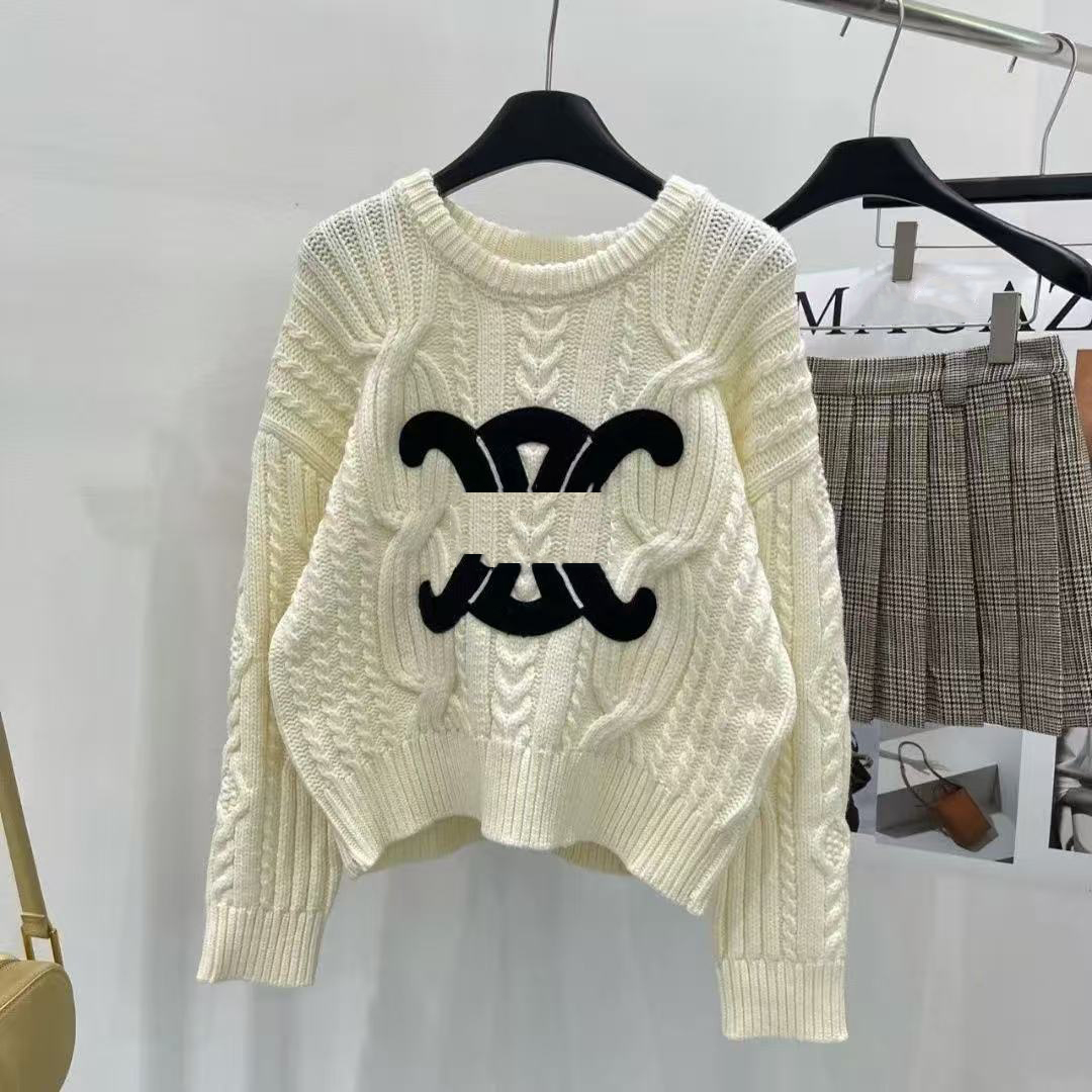 European autumn and winter new classic plaid color collision round neck long sleeve old flower light luxury fashion knitted cardigan sweater female