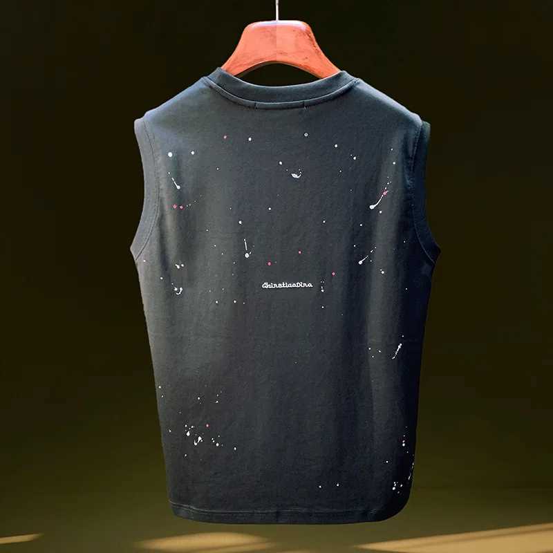 Summer Thin Vest Clothing Mens Trendy Loose Sleeveless T-Shirt Ink Dot Printed Quick Drying Training Top X250821