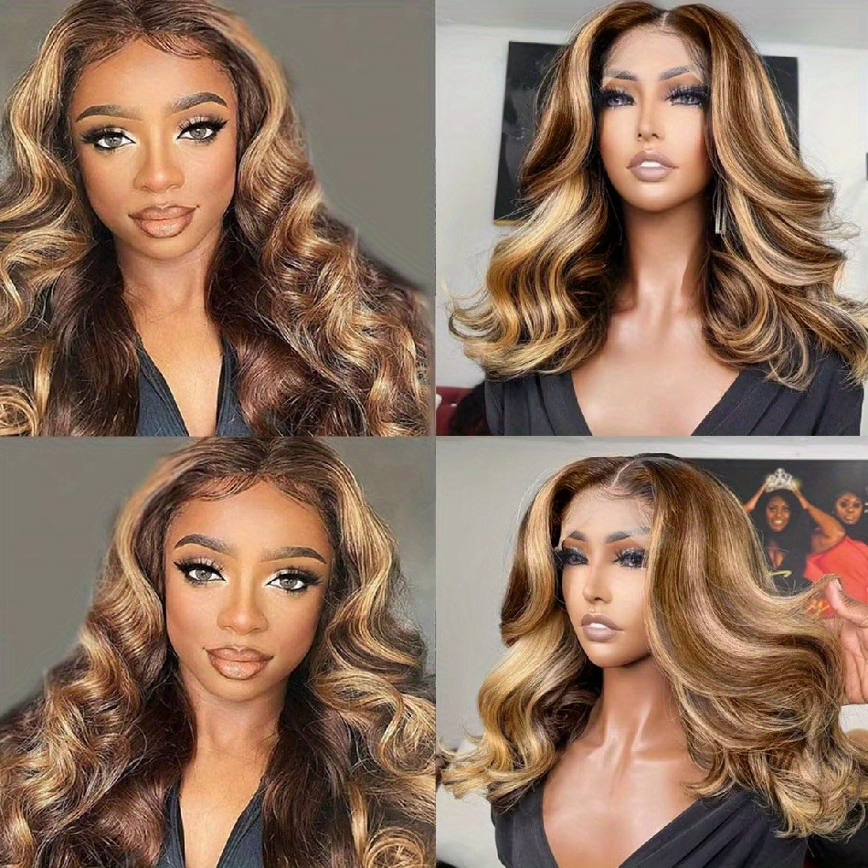 P4/27 Highlight Wig Human Hair Body Wave Lace Front Wig Honey Blonde Colored Short Bob Wig 13x4 HD Lace Wig PrePlucked 36 Inch For Women