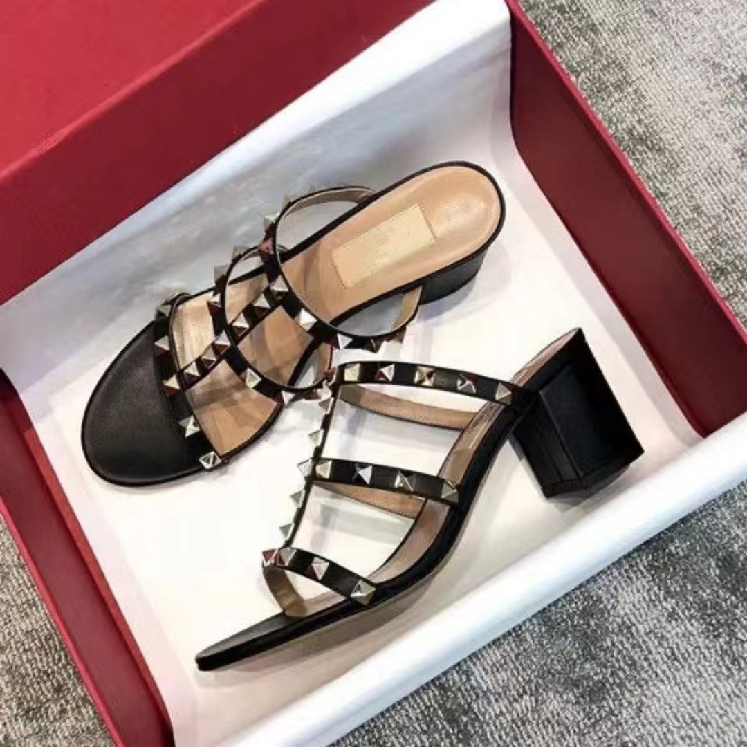 Heels designer women luxury sandals dress rivet shoes famous VT Sandal stud high heels Chunky flat shoes pointed peep-toes lady sexy party wedding platform heels